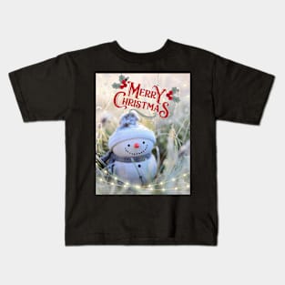 Merry Xmas Funny Snowman Photograpic Festive Print Kids T-Shirt